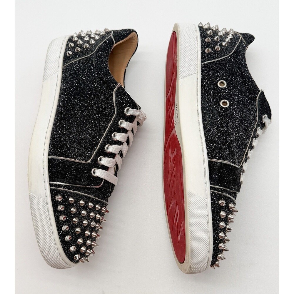 Christian Louboutin Vieira 2 Low Top Sneaker Black Glitter Silver Spikes EU 41 - Picture 4 of 15